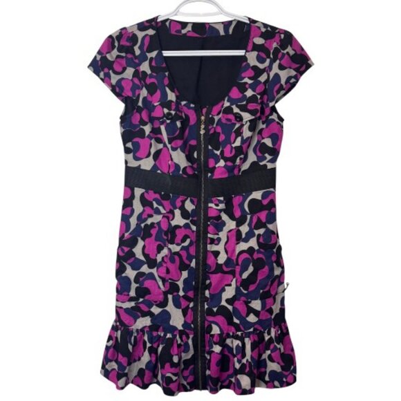 multicolor short sleeve scoop neck zip front mini dress size M - Picture 1 of 9